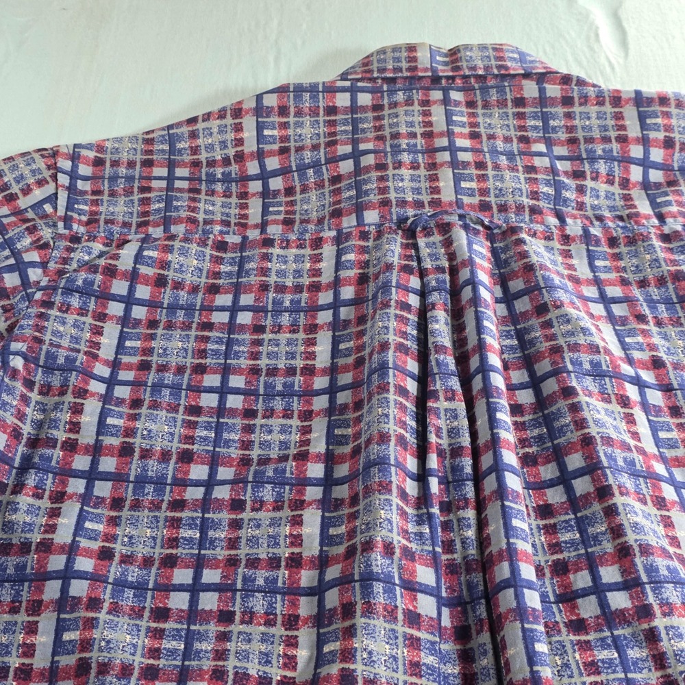 Vintage 1992 BD Baggies Plaid Button Down Shirt Mens Medium Red Blue Preppy